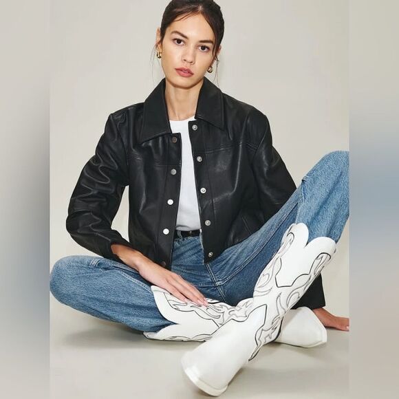 NEW $498 Reformation Olive Western Boot in black and white ivory - Picture 4 of 10